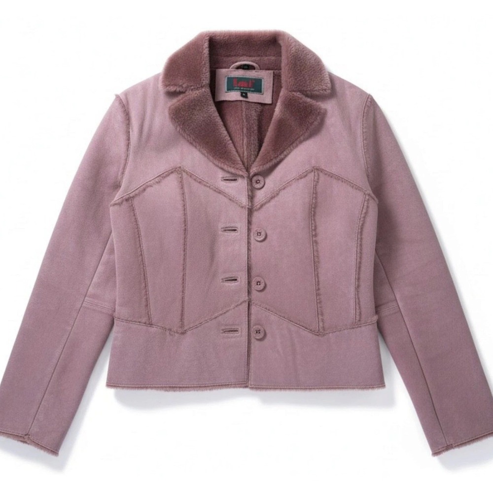 L.E.I. Womens Vintage Y2K Pink Genuine Suede Cropped Penny Lane Jacket Medium